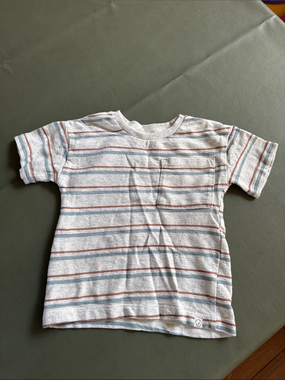 Carter’s Striped Pocket Tee in Cream with Rust & Blue Lines